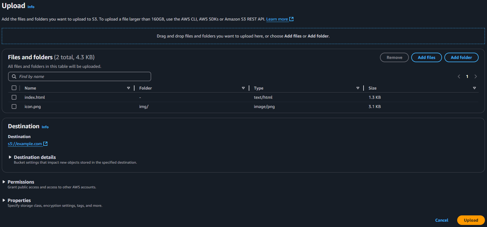 AWS S3 upload interface